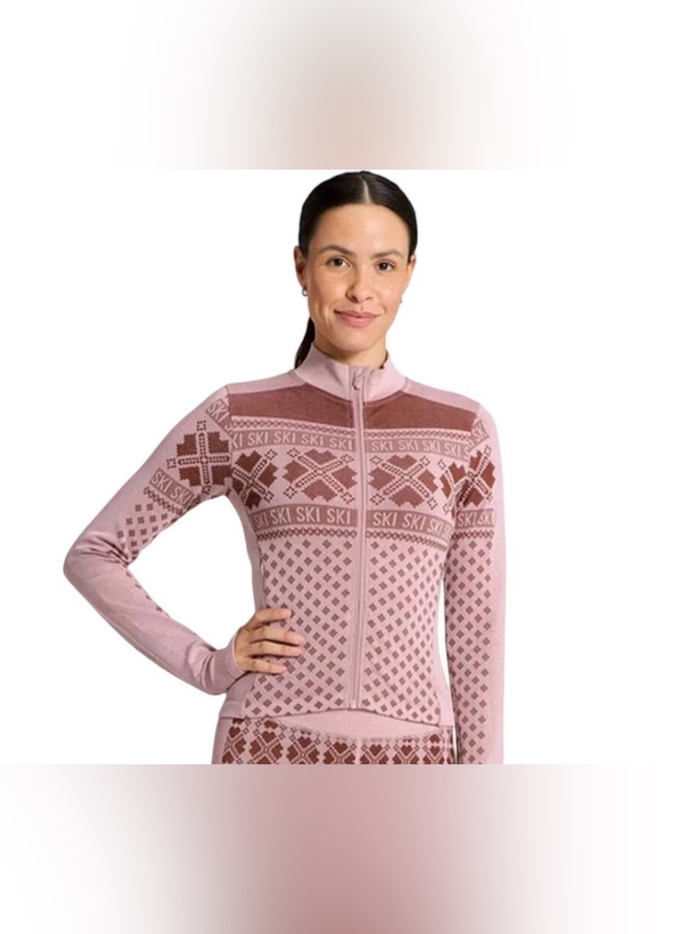 All in Motion Pink Fair Isle Ski Full Zip Jacket Sweater Women’s XL Après Ski